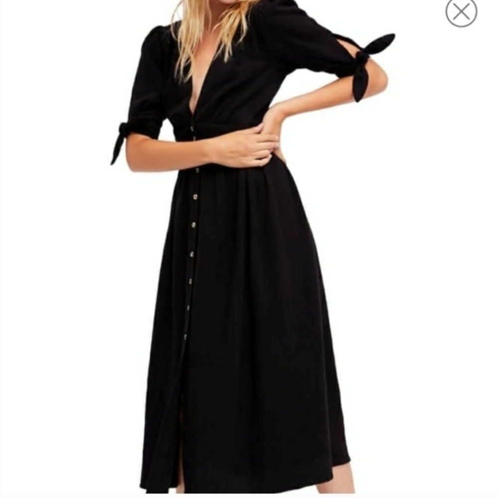 Free People Black Midi Button-Front Dress - Picture 8 of 14